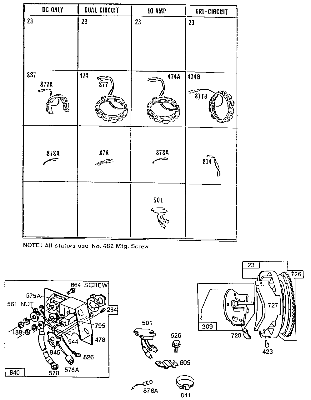Alternator Chart, Key Panel Diagram and Parts List for 254427-0050-XX  Briggs and Stratton Engine